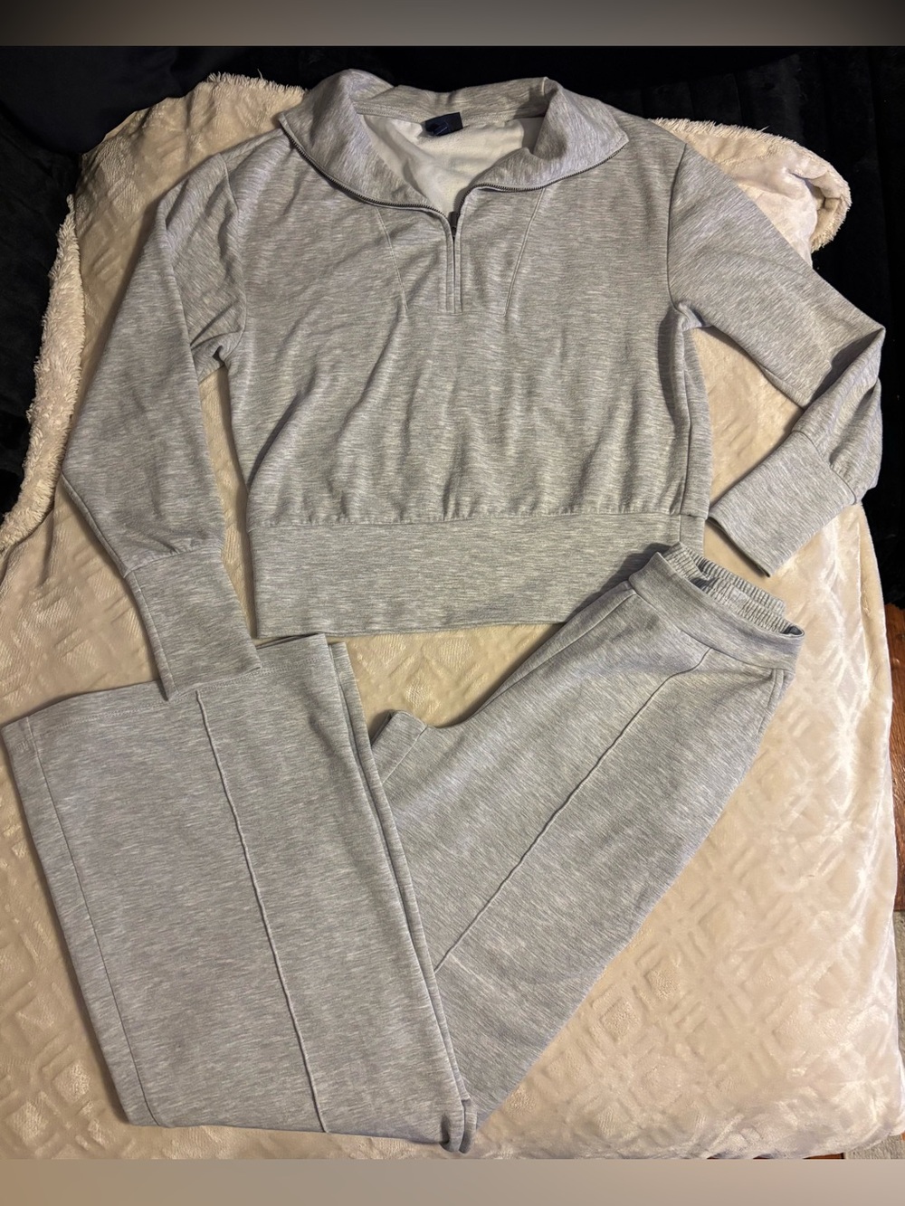 Light Gray Cropped Zip Pullover & Jogger Set - Women